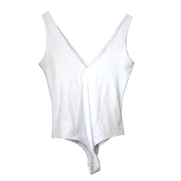 ReoRia Double Plunge V Neck Sleeveless Butsmooth Tank Bodysuit White Large - Picture 1 of 5